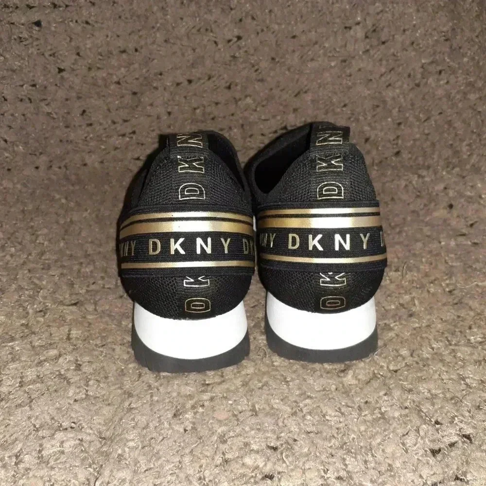DKNY-Abbi Pull On Sock Sneaker-Air Knit-Black/White/Gold-Sz 9.5-Near Mint - Picture 6 of 8
